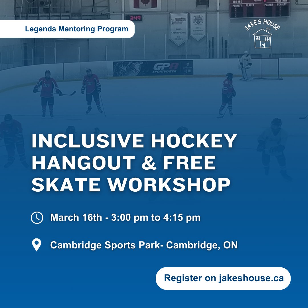 Join the celebration of diversity on ice with Jake’s House and Blades Hockey at Cambridge Sports Park! Join us and witness a Blades Hockey Scrimmage and after the game, glide into fun with a free skate on the ice. Register here: form.jotform.com/240283753024249