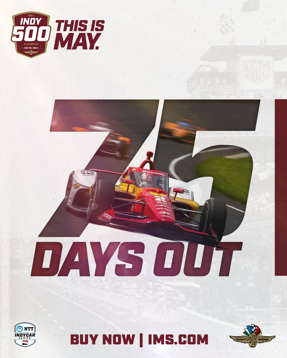 IMS's tweet photo. So close you can almost feel it. 😩

75 days until the greatest day of the year. #IsItMayYet?

🎟️ >>> https://t.co/V5svQ6qSUR

#INDYCAR | #Indy500 https://t.co/VenzZ4oLYN