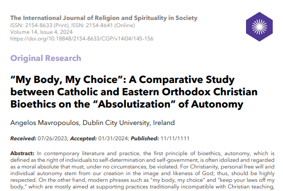 Theology & Philosophy @ DCU (@tp_dcu) on Twitter photo 📄new article from <a href="/AngelosMavro/">Dr Angelos Mavropoulos</a> Angelos Mavropoulos a PhD student here in the School of Theology Philosophy and Music.
“My Body, My Choice”: A Comparative Study between Catholic and Eastern Orthodox Christian Bioethics on the “Absolutization” of Autonomy
cgscholar.com/bookstore/work… 📄new article from <a href="/AngelosMavro/">Dr Angelos Mavropoulos</a> Angelos Mavropoulos a PhD student here in the School of Theology Philosophy and Music.
“My Body, My Choice”: A Comparative Study between Catholic and Eastern Orthodox Christian Bioethics on the “Absolutization” of Autonomy
cgscholar.com/bookstore/work…