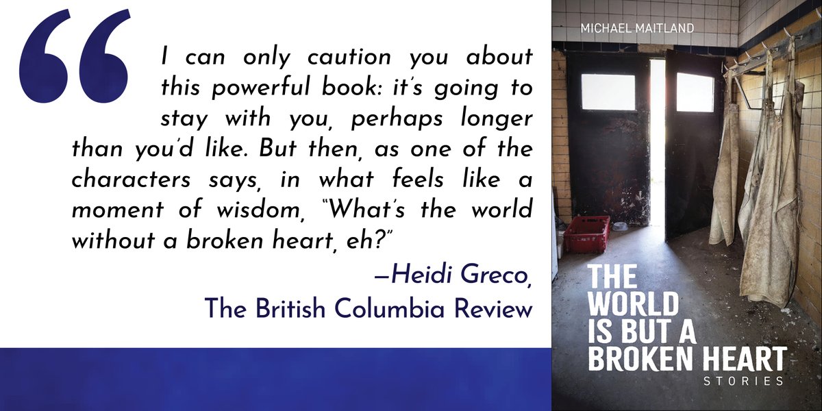 Heidi Greco refers to Michael Maitland’s The World Is But a Broken Heart as “passages of such beauty” in her review for The British Columbia Review. Read the full review at: thebcreview.ca/2023/10/06/195…