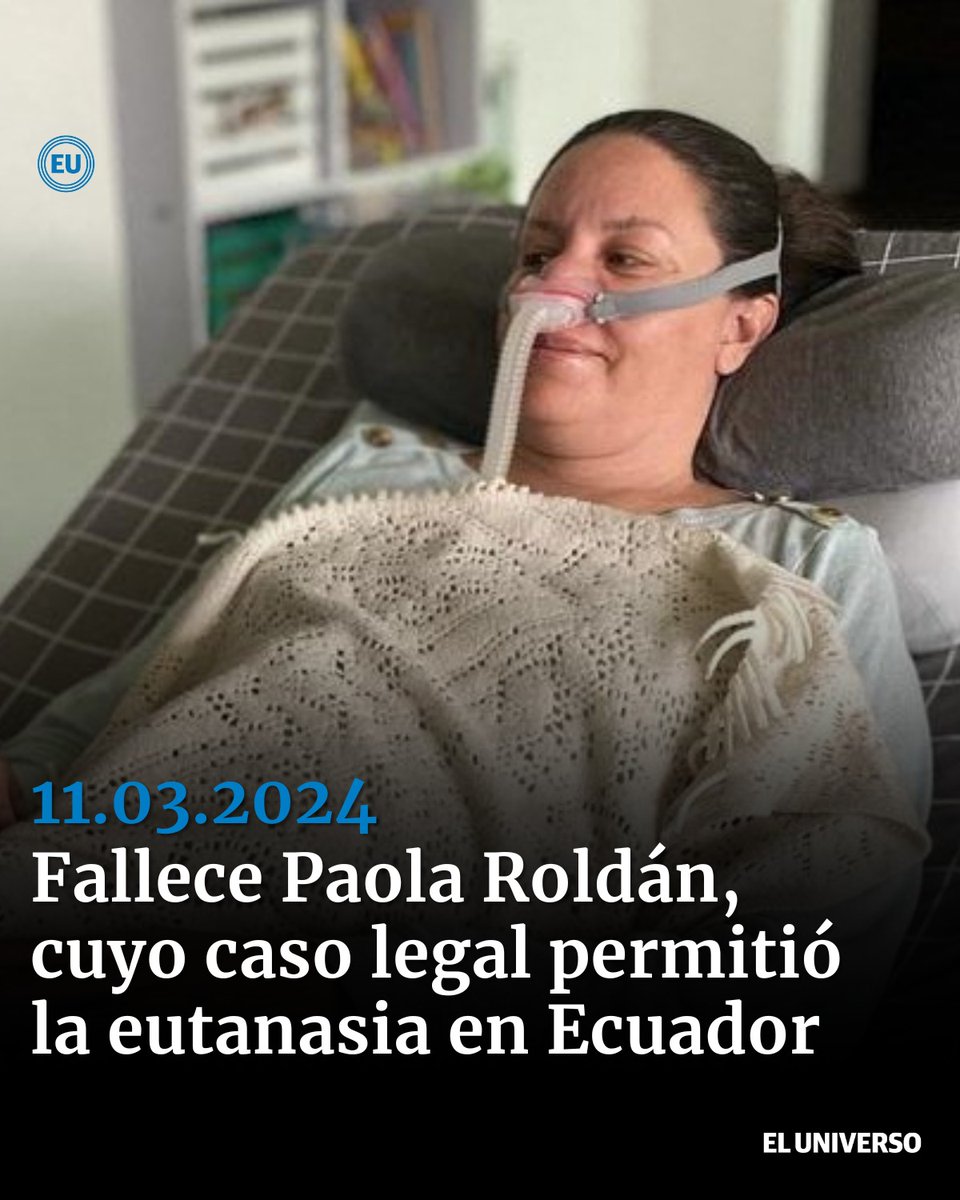 #Atención | Fallece Paola Roldán, quien logró la despenalización de la eutanasia en Ecuador ow.ly/RFvO50QQBYq

Ella padecía esclerosis lateral amiotrófica (ELA), un mal neuromotor que degenera paulatinamente los músculos del cuerpo.
Para Roldán era hora de que las personas