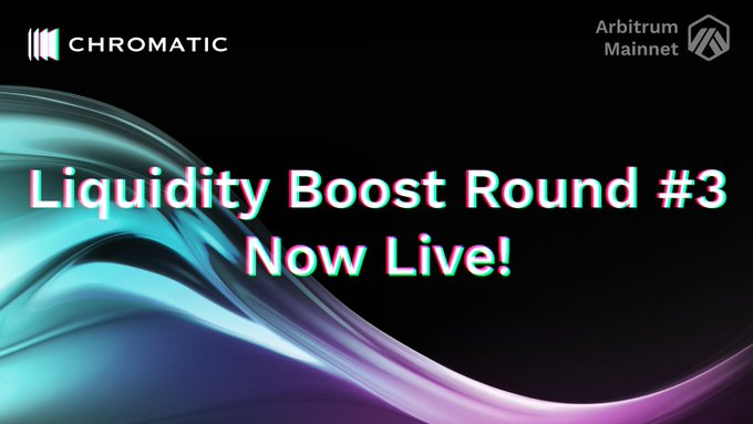 🚨LP Boost Round #3 has started, Total 60,000 CHRMA allocated for this round!📷
app.chromatic.finance/lpboost
A new round #3 of the Liquidity Boost program has started, from 11th March (Mon) 00:00 UTC.  Pool open for Round #3 is Plateau pool. This round will run for 48 hours.