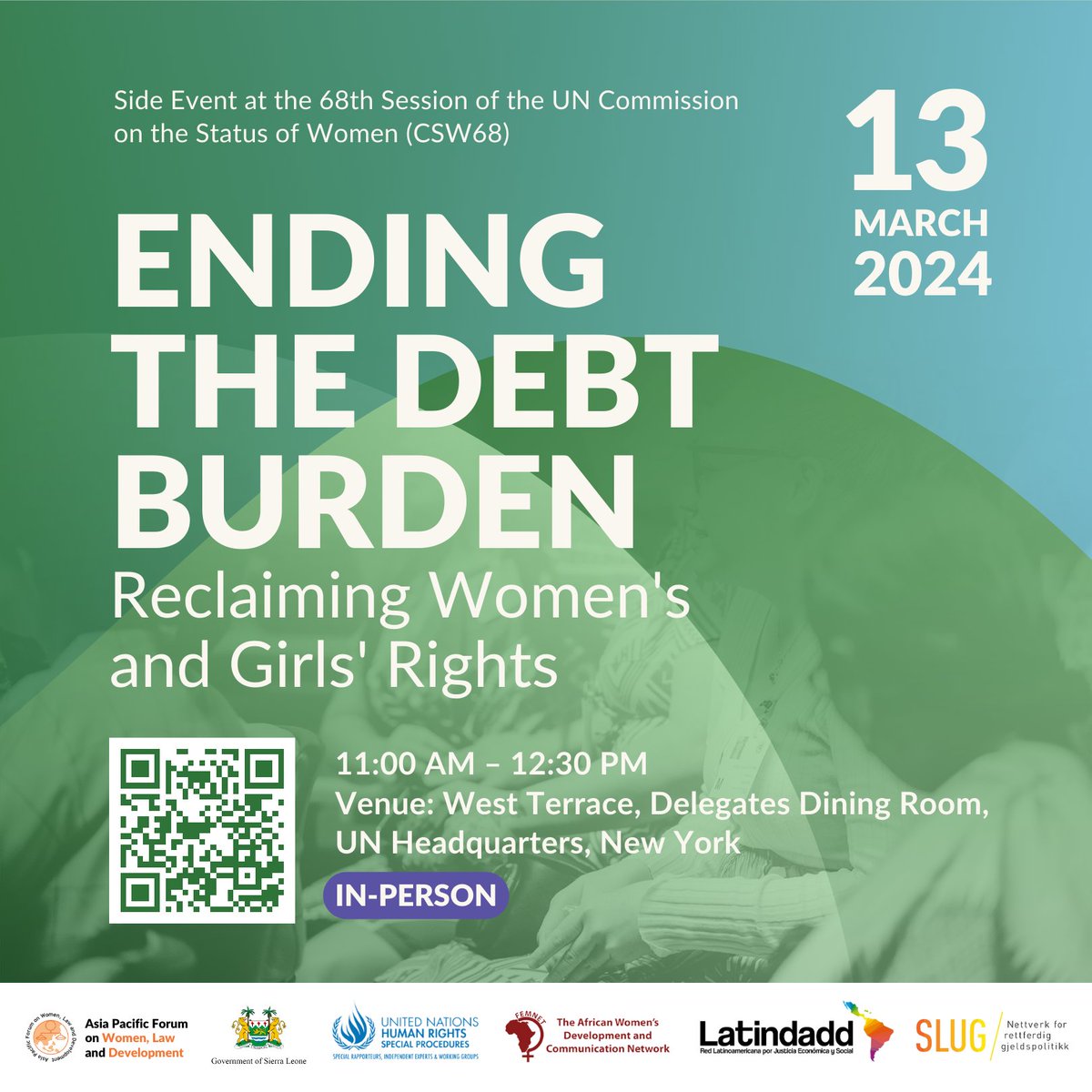 🟢We are co-sponsors of two panels in the #CSW68 (@UN) about #feminism in #PublicDebt, in order to address the nexus of #debt and poverty and its consequences on women's human rights.