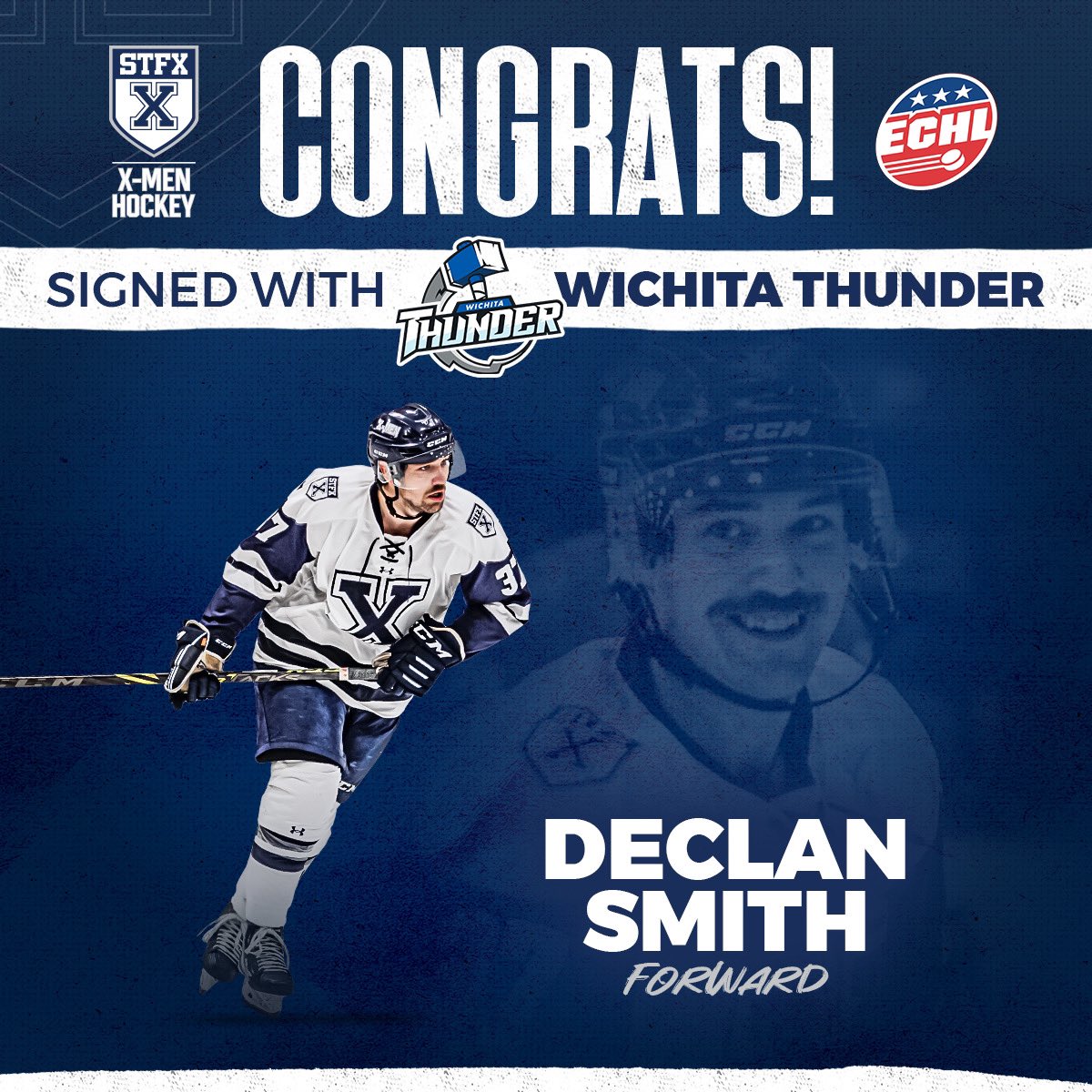 It’s official✍️
Congratulations to senior forward Declan Smith for signing with the Wichita Thunder of the ECHL! 
#goxgo