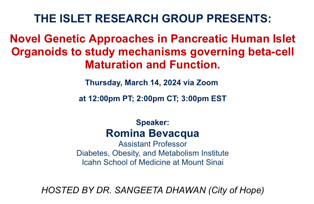 This Thursday 3/14 - highlighting research by Romina Bevacqua @Romina39356029 using human islet organoids.