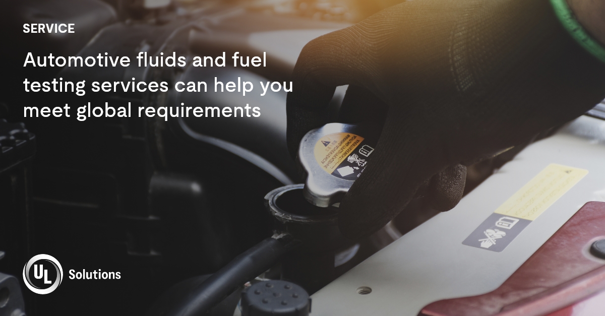 UL_Solutions's tweet photo. Partner with a safety science leader to help your automotive fluids meet global requirements. https://t.co/VHIQWsN1HH  
  
#EVfluids #fluidtesting https://t.co/WIQGSV9KDp