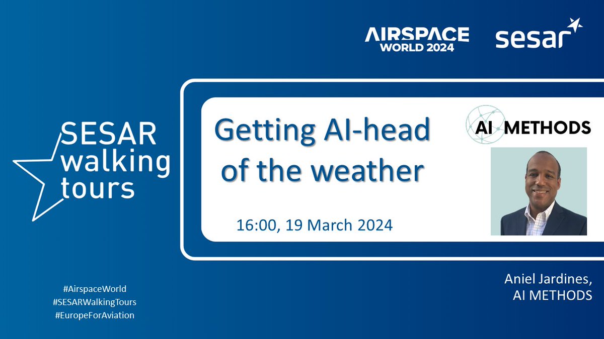 We are excited to join #SESARWalkingTours at #AirspaceWorld to showcase the #KAIROS project!🎧

See first-hand the project prototype at the #SESAR Walking Tour: “Getting #AI-head of the #weather” 

More details➡️ bit.ly/4a5Gutq
#PoweredbySESAR #EuropeForAviation