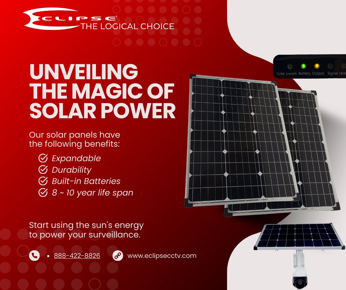 eclipsecctv's tweet image. 📷 Enhance Your Surveillance Game with Eclipse CCTV Solar Panels! Enjoy uninterrupted surveillance coverage even in remote locations without traditional power sources.  #EclipseCCTV #SolarSurveillance bit.ly/3JLiH8l