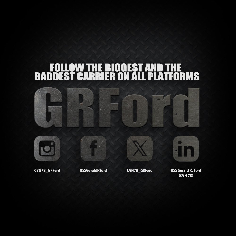 Be sure to follow the biggest and the baddest carrier on all our platforms, including our new X handle, @CVN78_GRFord! #USSGeraldRFord #USNavy #CVN78