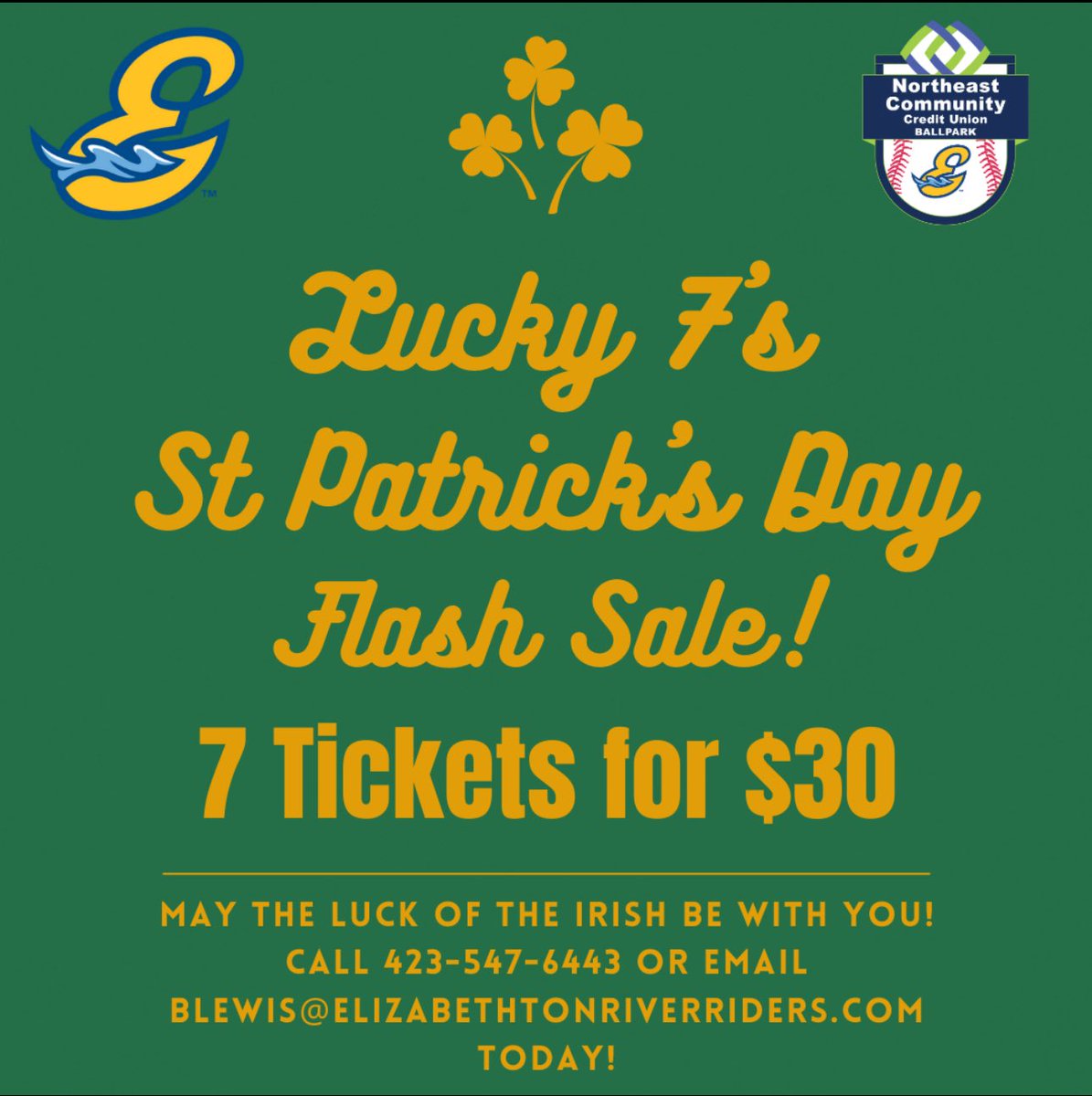 Feelin lucky this week! Be sure to take advantage of this St. Patrick’s Day sale going on NOW through FRIDAY! 🍀 🔗- riverriders.shopbaseballcollective.com/products/st-pa…