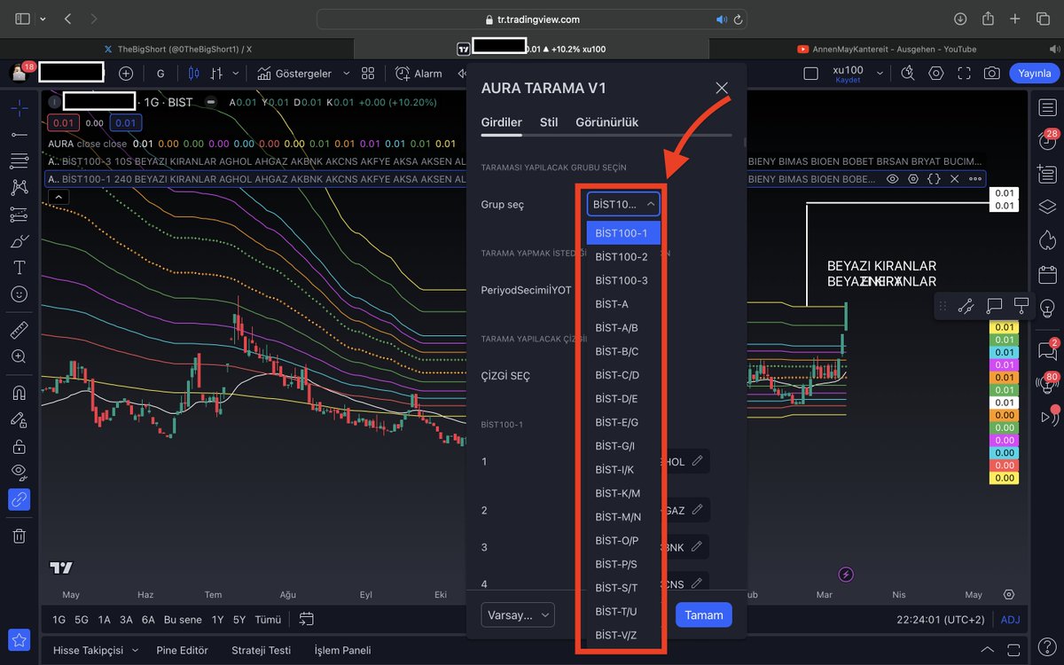 AURA KULLANICILARINA MÜJDEEE 🤩🥳
Kodlamasını bitirdim artık Tüm #BİST hisselerini  #tradingview üzerinden  ister mobil ister pc üzerinden #AURA ile tarayabileceksiniz
AURA KULLANICILARI İÇİN YENİ BİR DÖNEM BAŞLIYOR🥳
HER ŞEY ÇOK DAHA FARKLI OLACAK...
