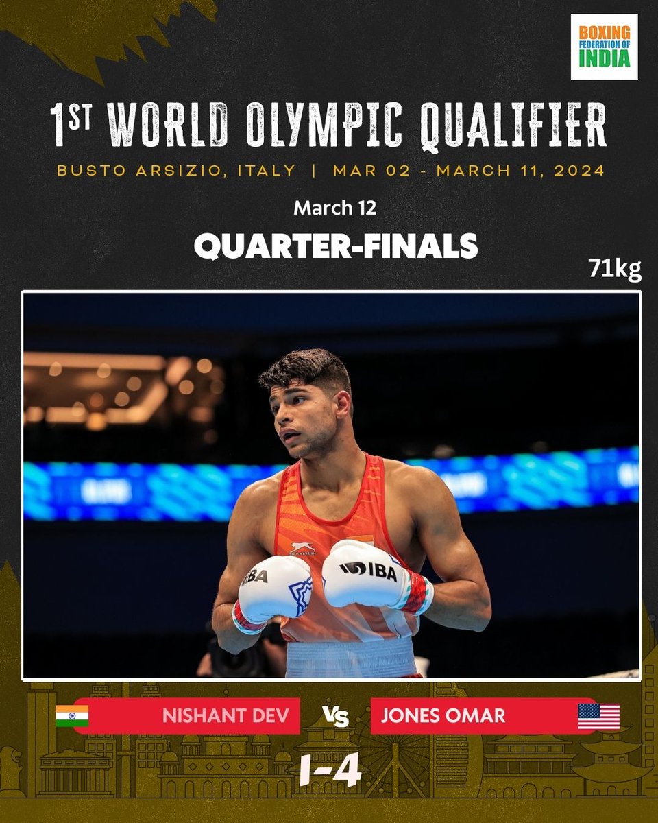 A remarkable journey from Nishant comes to an end 💔 Well played champ, proud of you 👏🏻 #Olympics #RoadtoParis2024 #Paris2024 #PunchMeinHaiDum #Boxing