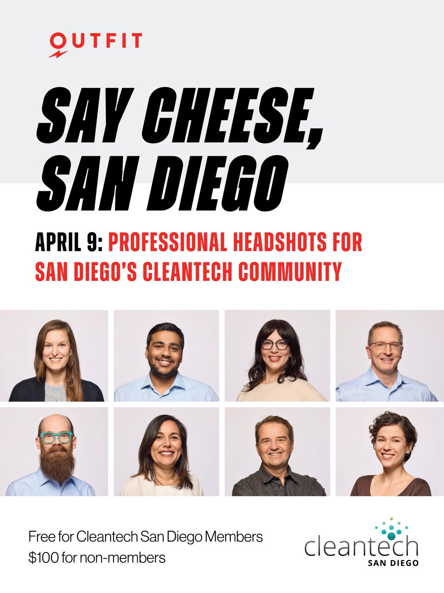 We are excited to partner with Outfit on April 9 to help San Diego's cleantech community look its best by offering professional headshots! Space is limited and headshots are free for @cleantechsd and #SCEIN members. linkedin.com/posts/markjaco…
