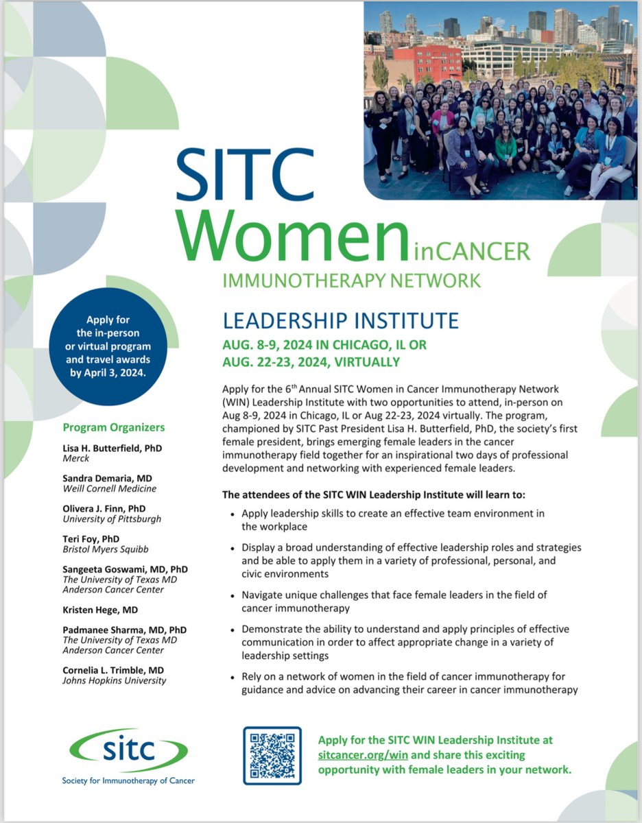 Discover the #SITC Women in Cancer Immunotherapy Network (WIN) Leadership Institute program from the perspectives of previous attendees! Read their stories and insights firsthand and see the program's impact. #WomenInSTEM #testimonials. Apply by April 3: go.sitcancer.org/42BkVyg