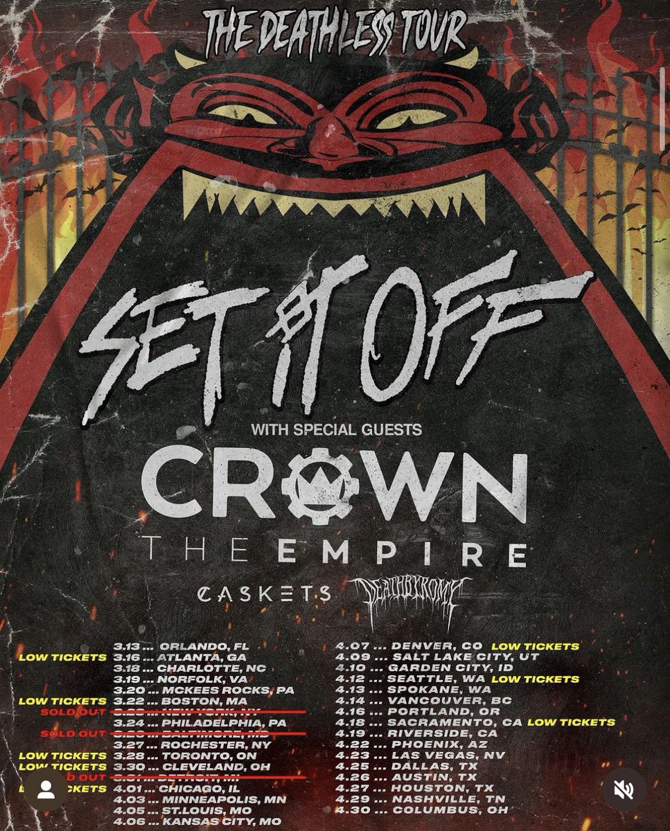 Headlining shows begin tomorrow! The Deathless Tour with @SetItOff begins this week 🔥 Get the last remaining tickets + VIP packages at crowntheempireband.com