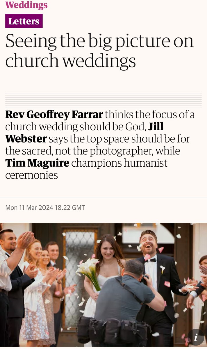 Photographers don’t need to squabble with the vicar at a #humanistwedding 

theguardian.com/lifeandstyle/2…