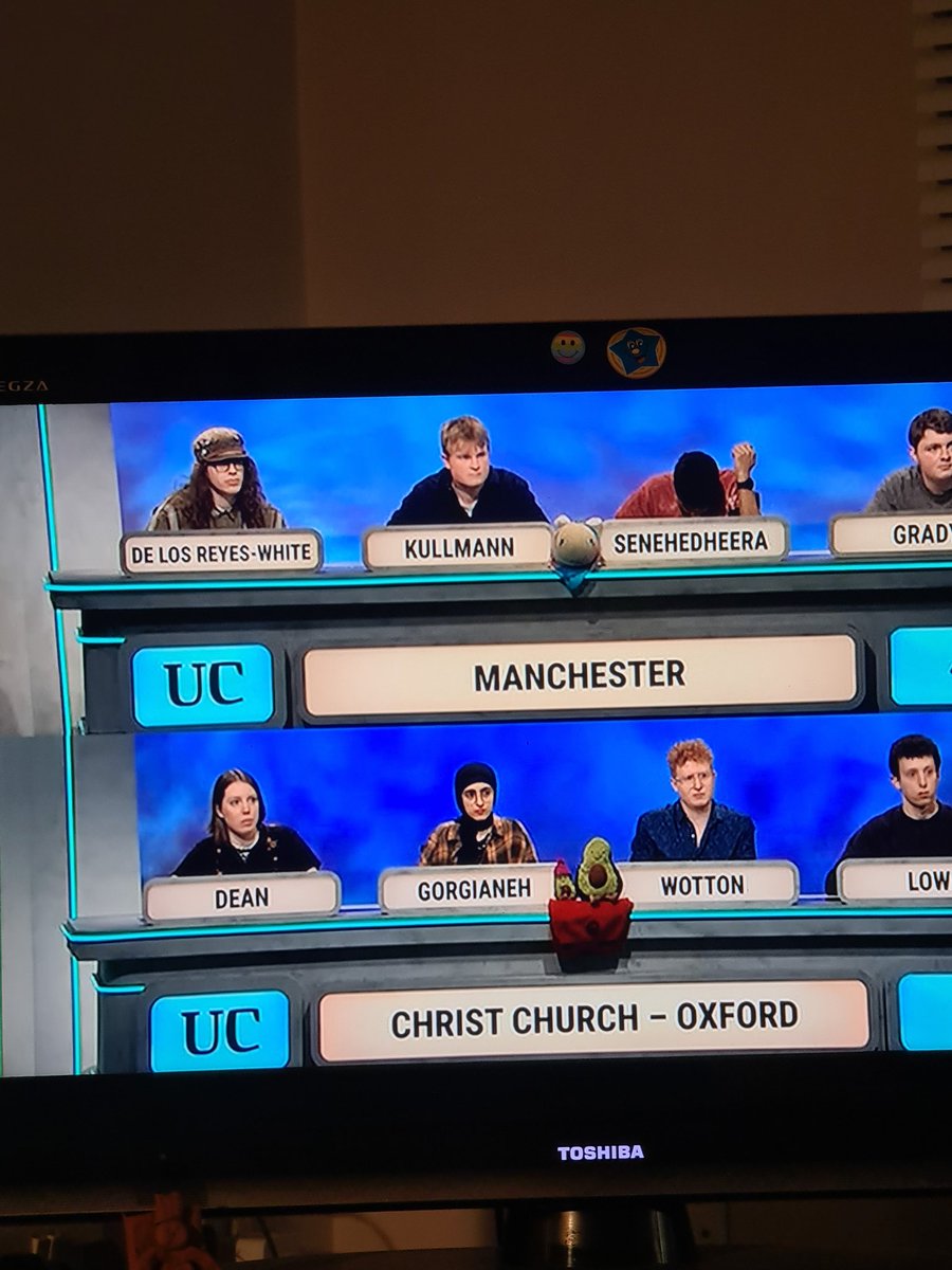 #universitychallenge Manchester Red has lost his contact lens again!
