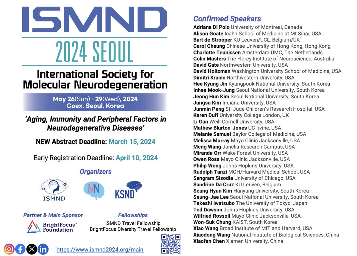 ⏰⏰ Only a few days left to submit an abstract for a short-talk or poster presentation for our hybrid meeting ISMND 2024, in Seoul, South Korea! Deadline: March 15, 2024 Travel & Diversity Fellowships are available! Find more details at: ismnd2024.org/abstract