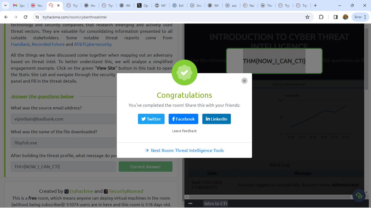 Intro to Cyber Threat Intel - I have just completed this room! Check it out:  tryhackme.com/room/cyberthre… #tryhackme #security #cti #blue-team #intel #cyberthreatintel via <a href="/tryhackme/"></a> 
way up 🥂🚀