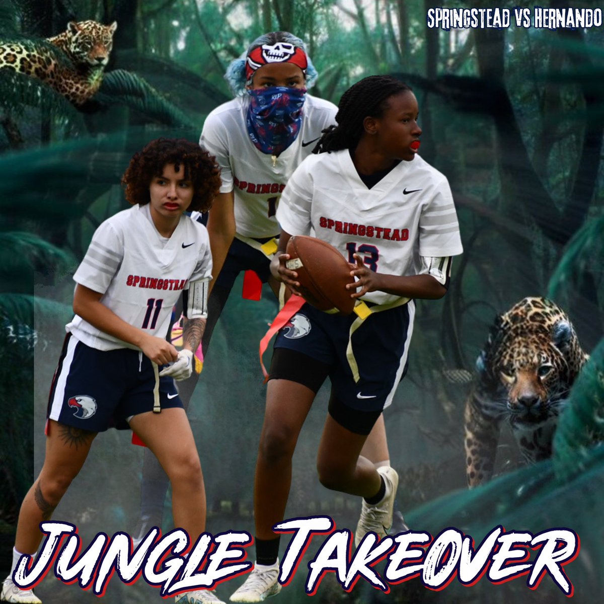 Jungle Takeover! 🦅💥 The 5-1 Lady Eagles are ready to soar as they face the 1-3 Hernando Leopards tonight. JV starts at 6:00pm, Varsity at 7:15pm. Let the games begin! #YouKnowWhoRocks #TalonsUp 🏈