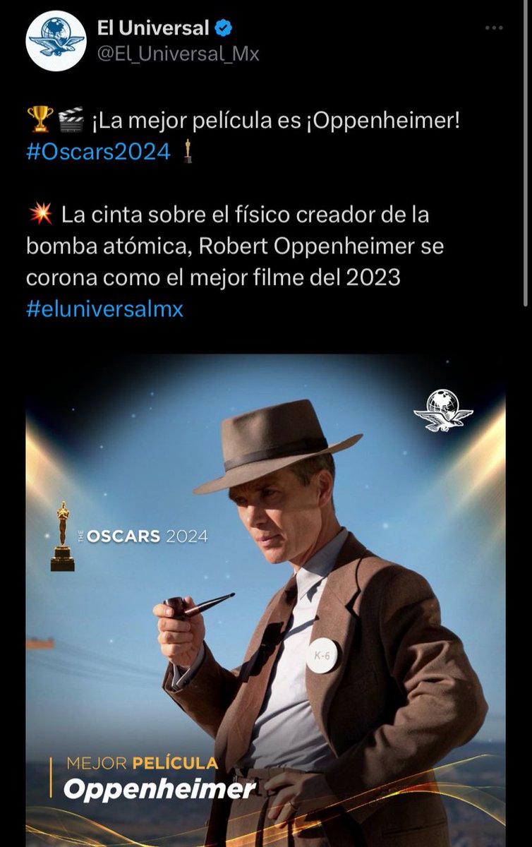 Mi #peliculafavorita #Oppenheimer #reconocimiento #Oscars2024