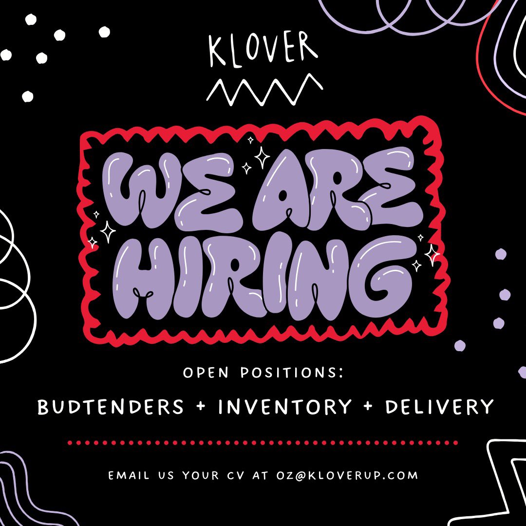 Join the Klover family! 

We have open positions for specialists passionate about our the cannabis industry. Send your resume to Oz@Kloverup.com and get the conversation started. 🙌🏻