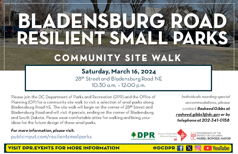 OPinDC's tweet image. DC has &amp;gt;1,100 District-owned small parks and open spaces. OP and @DCDPR are studying how to improve them for community benefit and sustainability. 

Join us March 16 for site walks along 2 corridors to assess the current state &amp;amp; plan for the future. ➡️rb.gy/pytte9
