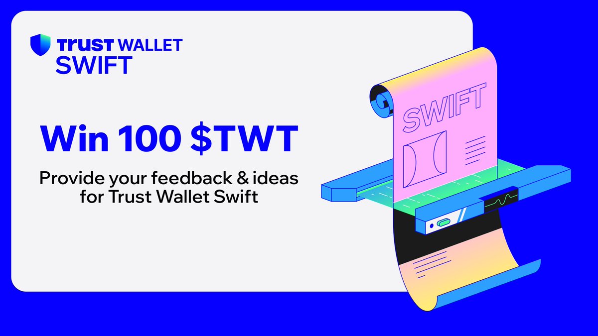 TrustWallet's tweet photo. Share your feedback on #TrustWalletSwift for a chance to win 100 $TWT!

Prizes go to the best feedback &amp; ideas which get implemented into our roadmap 💙 

Download Trust Wallet Swift &amp; fill out our survey:
🔗 https://t.co/jDjmTejm2w
🔗 https://t.co/0k8bNymfZH https://t.co/DChZYJvGx6