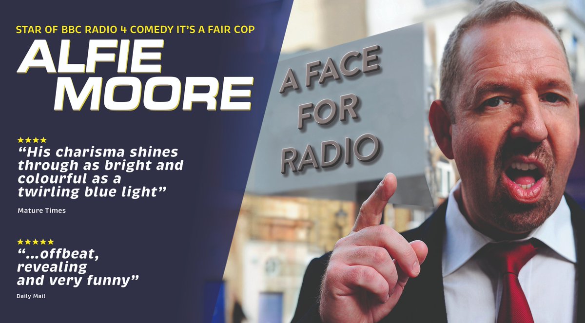 Alfie Moore: A face for radio A face not so much ‘lived in’ as inhabited by a settlement of squatters with little regard to property maintenance and repair. From street cop to BBC radio star. 26 October palacetheatrepaignton.co.uk/shows/alfie-mo…