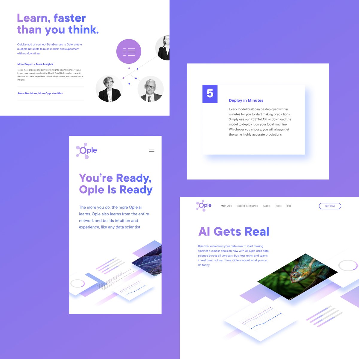 For the Ople AI brand, friendly visuals and quippy credos help the tech feel approachably real, not experimental (or artificial). Judging by adoption and Ople’s subsequent acquisition, it worked. wearefine-stage.afinesite.com/work/ople-ai