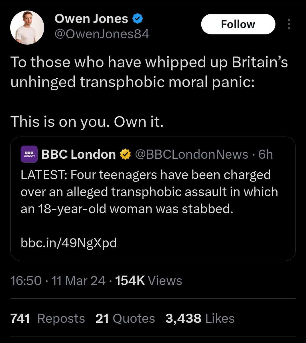 Hang on. This would make it on Owen... Is he owning it or is he blaming women again?