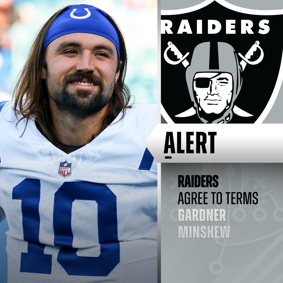 NFL's tweet photo. Raiders have agreed to terms with QB Gardner Minshew on a 2-year deal. (via @rapsheet) https://t.co/Lzy1bOgU7P