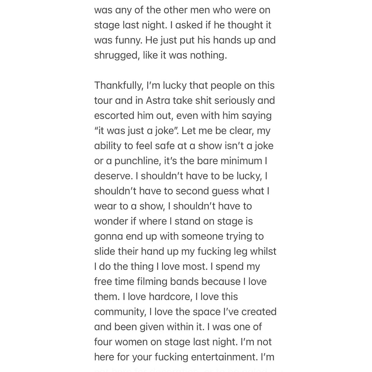 ntyrbbygrl's tweet image. I got groped whilst on stage last night. TDLR; keep your fucking hands to yourself before I start cutting them the fuck off.