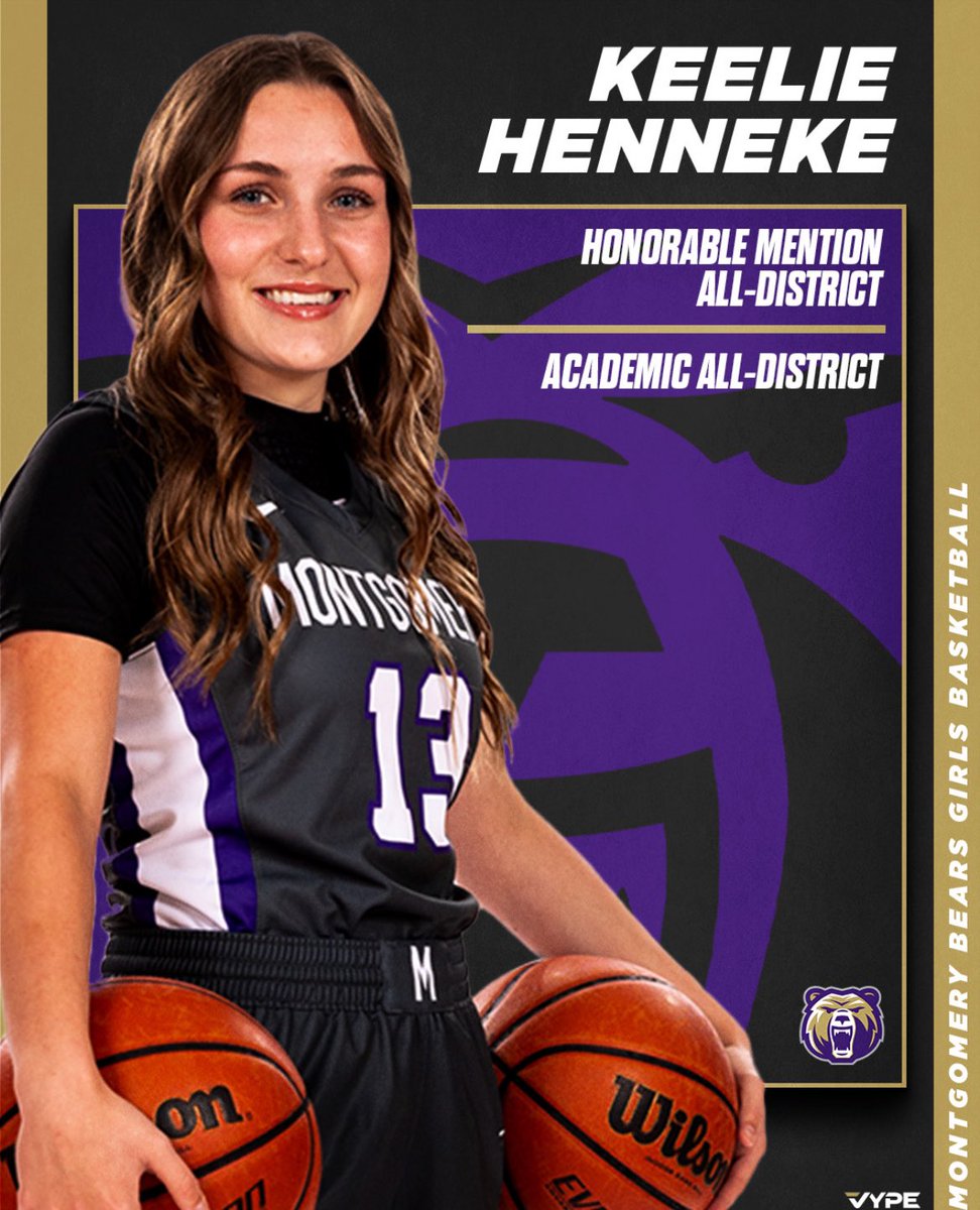 3 years on varsity, 3 years Academic All District. Add to that, 2024 21-5A Honorable Mention All District! Congrats Keelie! 🐻🏀💪