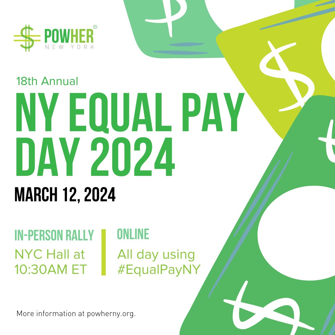 Tuesday, March 12 is #EqualPayDay! Join us + @PowHerNY on the steps of NYC Hall at 10:30 a.m. ET or online at powherny.org. Show your support by wearing red and by using #EqualPayNY