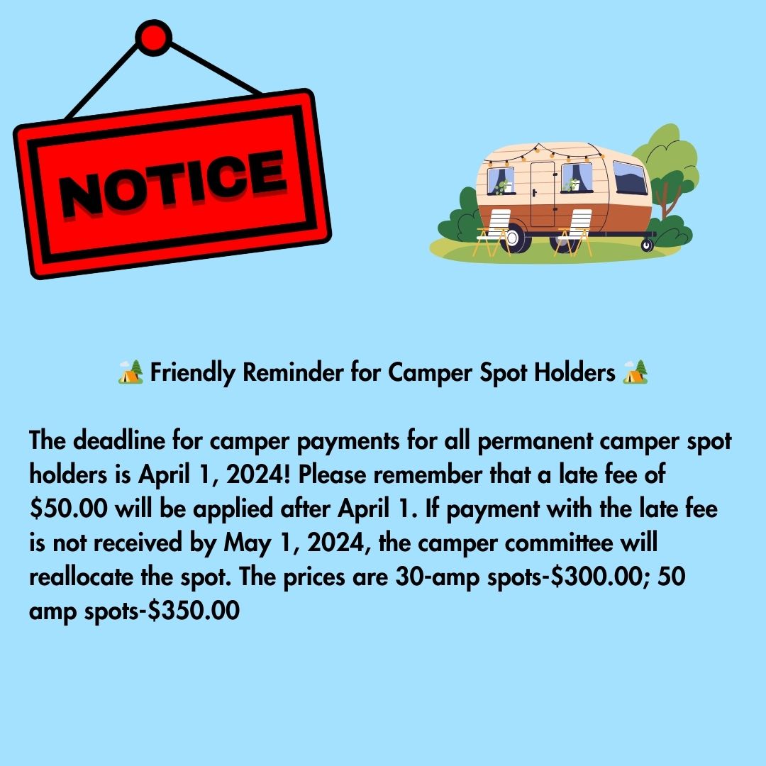 You can settle your payment in person at the Fair Office, by mail, or simply drop it in the Fair Office drop box.  Secure your spot for the 2024 NCF!🌲⛺#NCFCamperLife #PaymentDue #SecureYourSpot #NCFOffice #DeadlineReminder