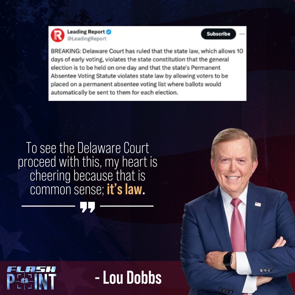 The court's ruling declared that permanent absentee voting is unconstitutional.  Lawmakers are prohibited by statute from altering the voting rules.

What are your thoughts on what @loudobbstonight had to say? Comment below. 

 #voting #election #government #news #leadingreport