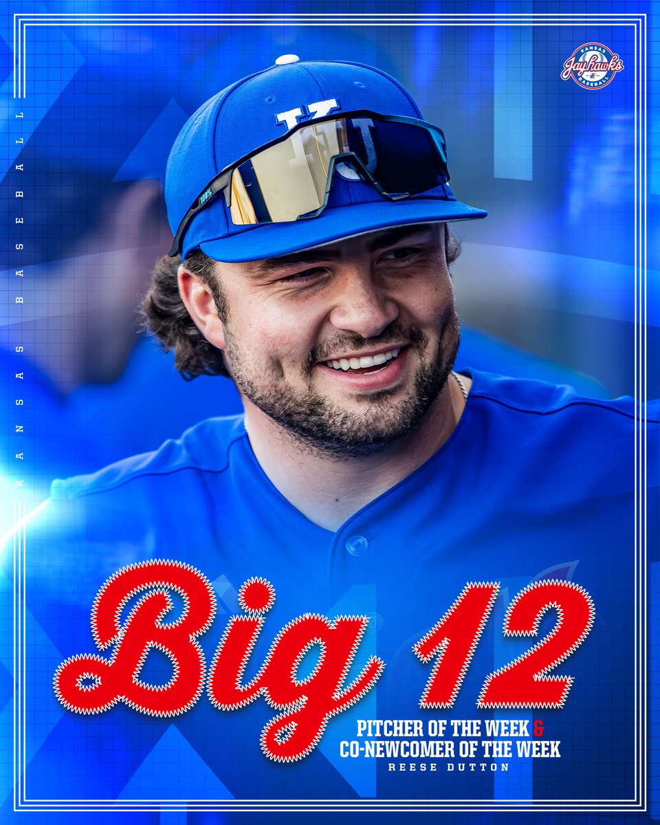 Kansas Baseball (@kubaseball) on Twitter photo Your Big 12 Pitcher & Co-Newcomer of the Week, <a href="/reesedutts/">Reese Dutton</a>
7 IP
1 ER
8 Ks
W vs. #3 TCU
#RockChalk Your Big 12 Pitcher & Co-Newcomer of the Week, <a href="/reesedutts/">Reese Dutton</a>
7 IP
1 ER
8 Ks
W vs. #3 TCU
#RockChalk