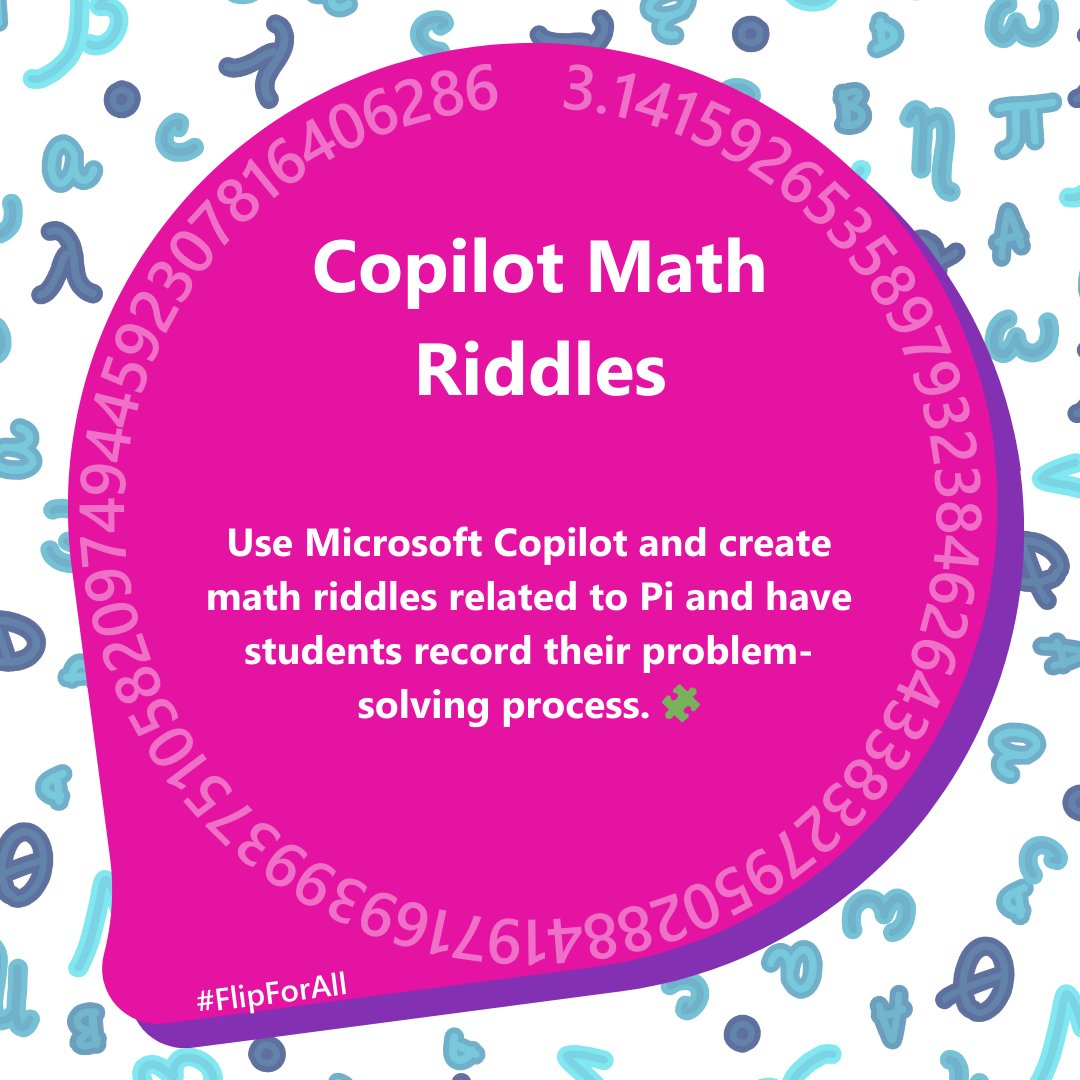 Celebrate #PiDay in Flip style! 💖 π We'll be sharing ideas for 3.14159 days 😉 leading up to this math-magical day! 🎉 🎥 Pi importance ✍️ Pi-ku 🧩 @MSFTCopilot Riddle π topics: admin.flip.com/manage/discove… 🧠 Pi Memorization Challenge: flip.com/thinkitflipit 💖 #FlipForAll
