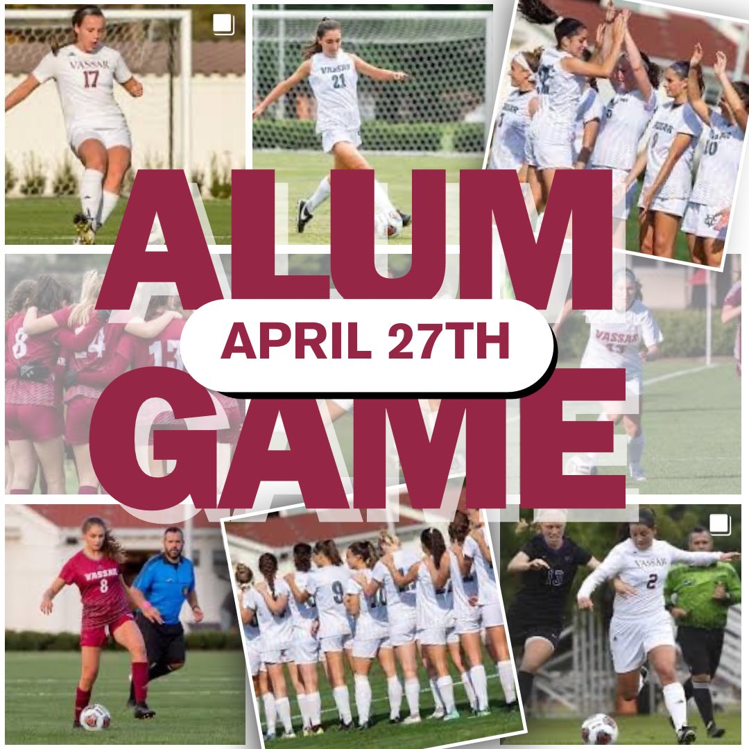VassarWSoccer's tweet photo. 🚨🚨CONFIRMED! Kickoff at 10:15am on April 27th at Taylor Field. So excited to welcome our alums back to campus! More info with signups to come shortly so keep an eye on your email! 

DM us to tell us you’re coming and repost to help us spread the word! #vassar #vcws #alum https://t.co/pbNozMzmva