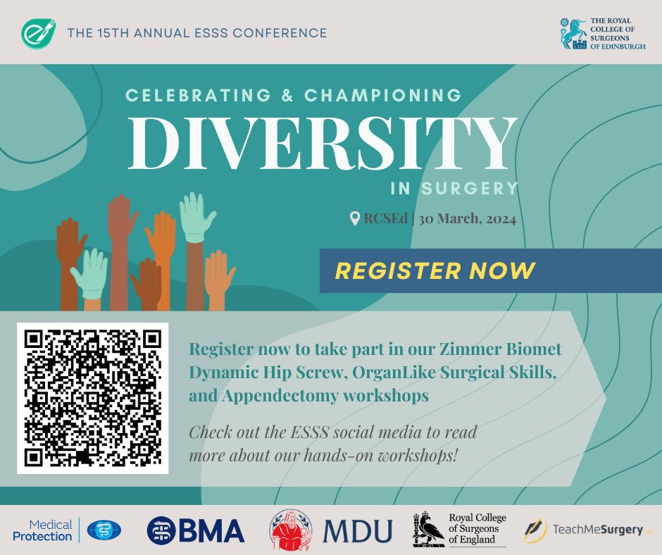 📢 Don’t forget to register for the ESSS annual conference to attend our three hands-on workshops 🎓 Featuring industry leaders Zimmer Biomet & Organlike 📅 March 30th, RCSEd 🎟️ Get your tickets here: share.medall.org/events/esss-15… #ESSS2024