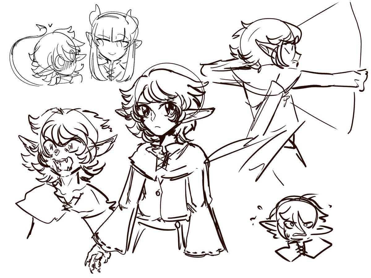 The others' reference sheets are viewable if you download the <a href="/drcritdicezine/">drcriticaldicezine | ZINE OUT NOW!</a> ! 
Here's a bonus, the very first base of my design, originally Chihiro was going to be more elven like but I decided nah, none of them would end up being close to humans :> so poof tail and bunny ears