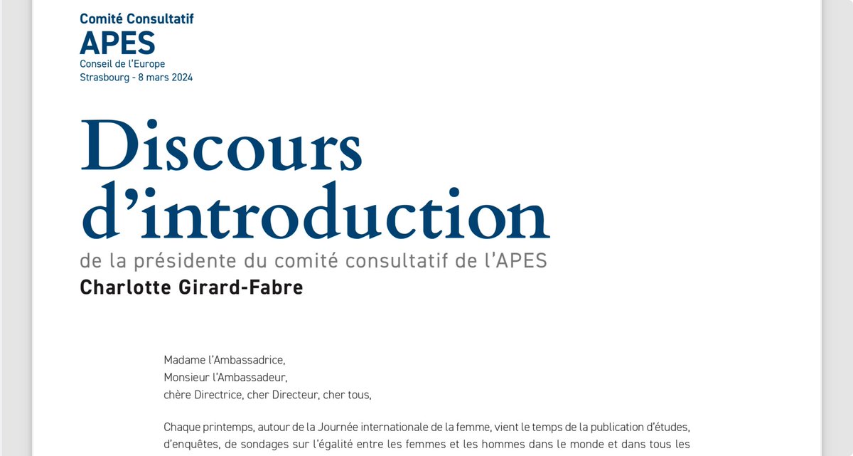 Edito mars 2024, mois de la #IWD2024, il nous a semblé important de vous communiquer le discours prononcé par <a href="/Charlotte_G_F/">Charlotte GIRARD FABRE</a>, notre secrétaire générale, également présidente du comité consultatif de l’#APES <a href="/CoE_Sports/">Council of Europe Sport</a> 
Un discours fort et fondateur 🙌👏

arbitre-afcam.org/wp-content/upl…