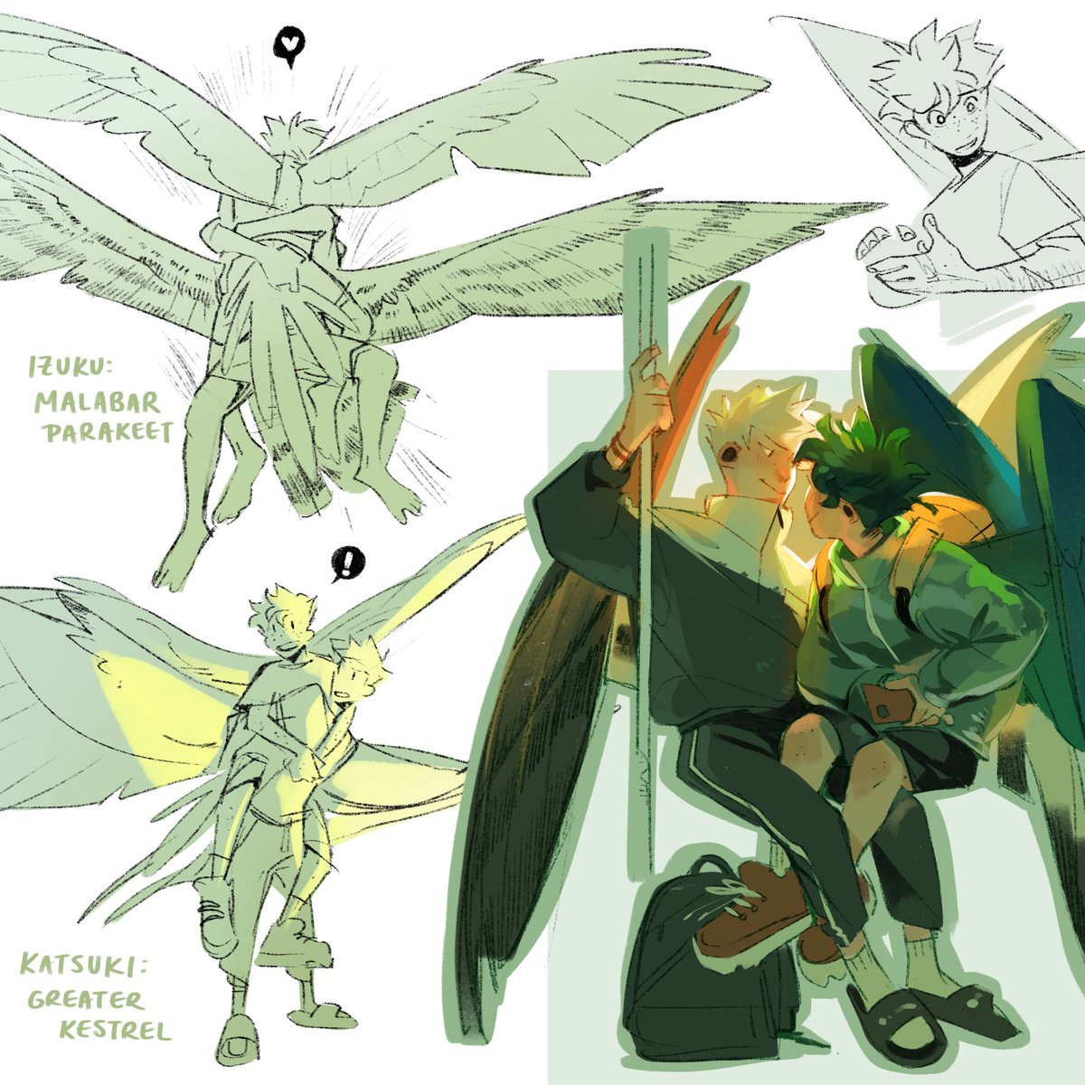 warm ups with my bird au but i actually spent way longer on them than i should’ve

#mha #bkdk #bakudeku #MyHeroAcadamia