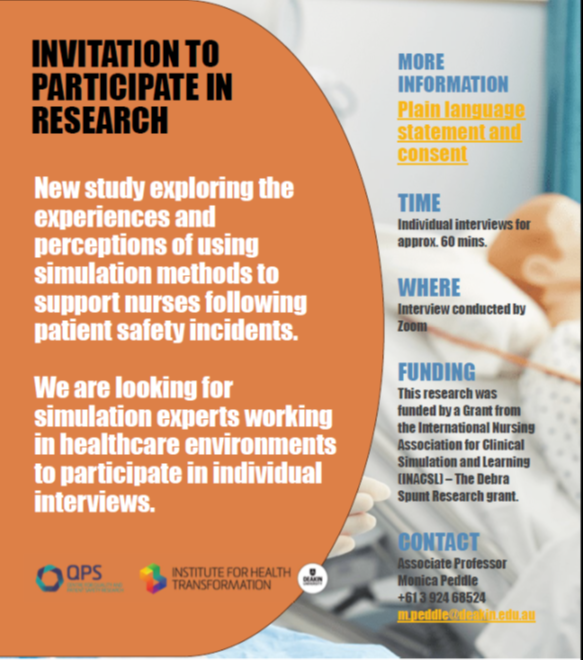 Calling simulation experts in healthcare settings in Australia. You are invited to participate in research exploring the use of simulation following patient safety incidents. More information deakin.au/3HSbeSv @IHT_Deakin