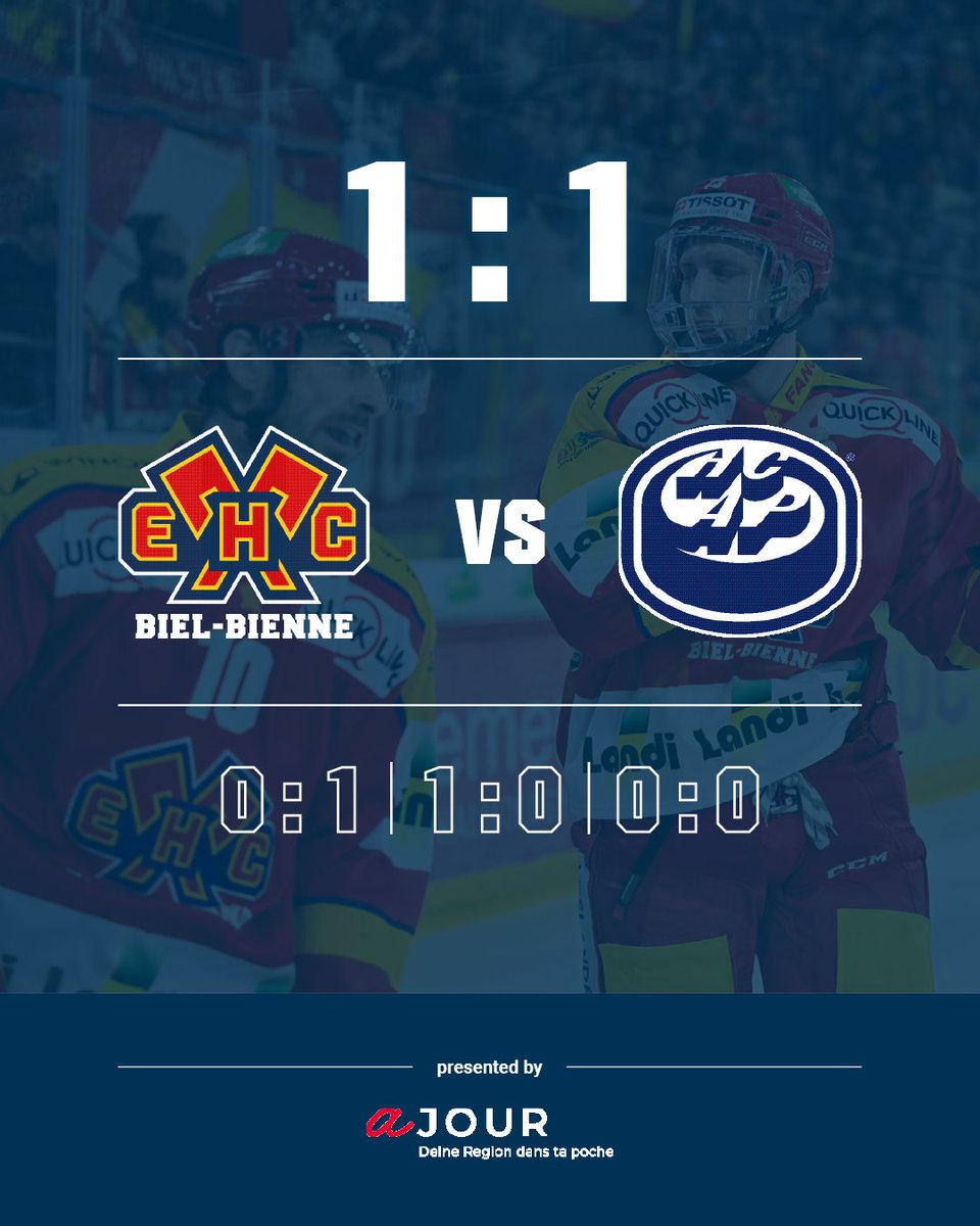 ehcbiel's tweet photo. Le match à domicile du dernier tour de play-in se termine par un match nul. Kessler gelingt im Mitteldrittel der Ausgleich. Am Mittwoch geht es in Ambri um die Wurst.
#EHCBHCAP #PresentedByAjour https://t.co/FI18q4W8n4