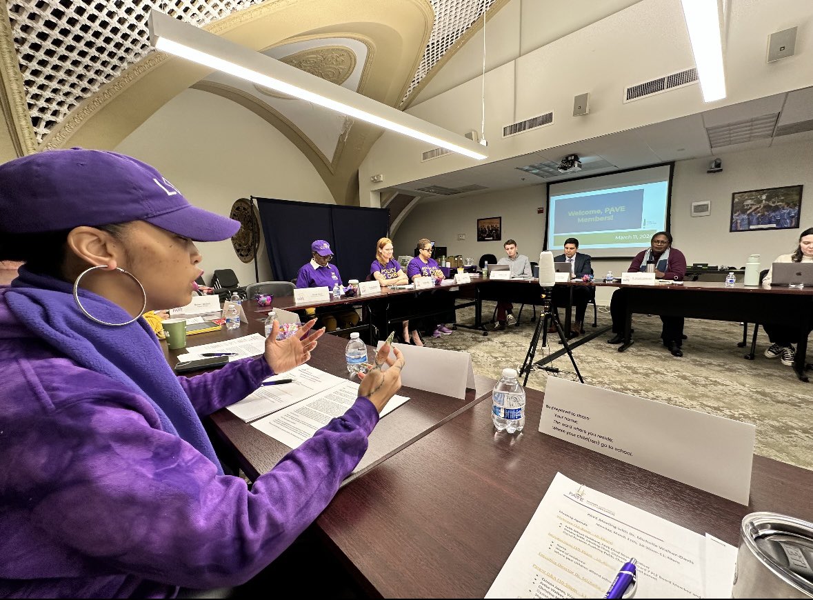 dcpave's tweet photo. Mondays are better with a dose of #ParentPower! PAVE parent leaders met with @dcpcsb ED Dr. Michelle Walker-Davis to talk #ParentPriorities. We covered #SpecializedSchoolPrograms,  #SafePassage, engagement, accountability, &amp; more. We look forward to continuing the conversation💜 https://t.co/0DPyvtaSJC
