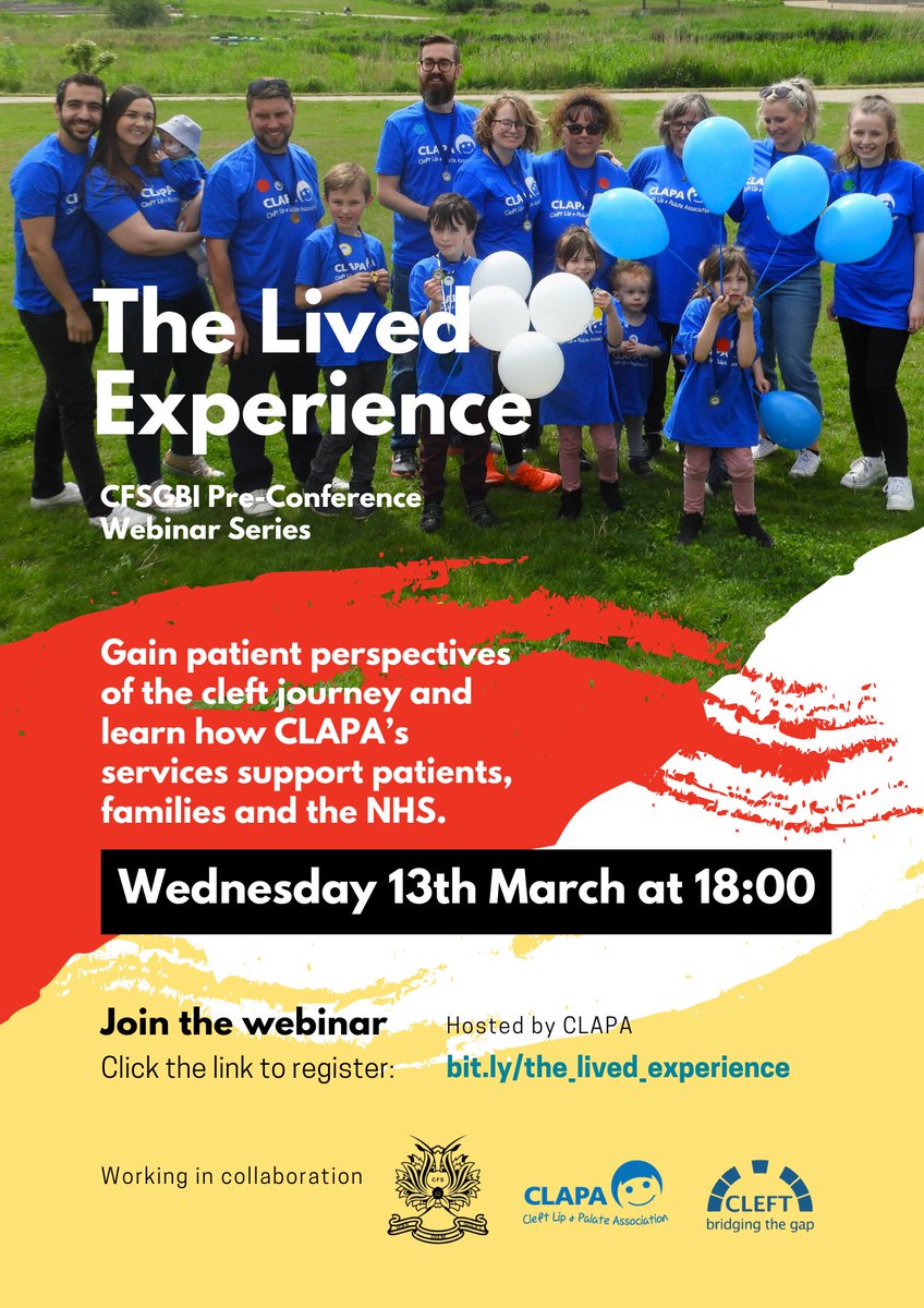 Want to to know more about what it's like to live with a cleft lip and palate? Then look no further! Join the webinar here: bit.ly/the_lived_expe…