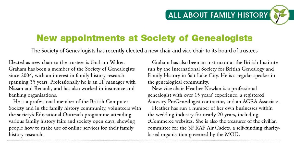 Thank you to Family Tree Magazine for the mention in your April edition, page 7, regarding my recent election to Vice Chair for the Society of Genealogists. #FamilyResearch #FamilyHistory #Genealogy #Ancestry #DNA #GeneticGenealogy @SoGGenealogist