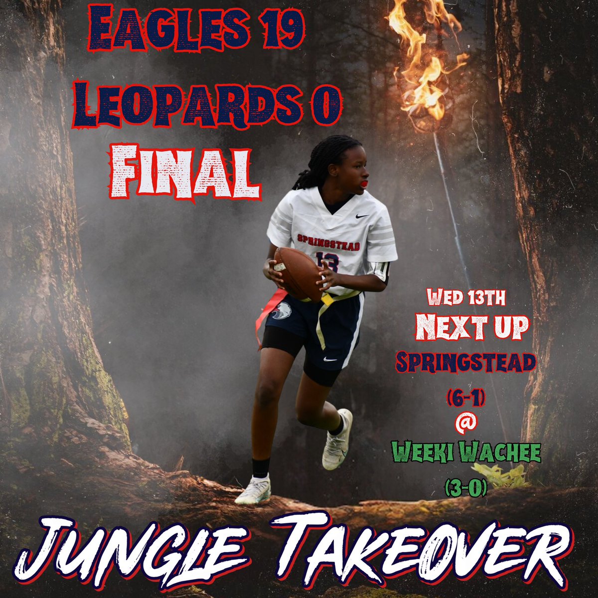 Tonight, the Eagles unleashed their dominance in the jungle, refusing to be denied the takeover! 🦅 Varsity faced the test head-on and emerged victorious with a shutout, sealing the deal with a final score of 19-0 against the Hernando Leopards. #YouKnowWhoRocks🦅